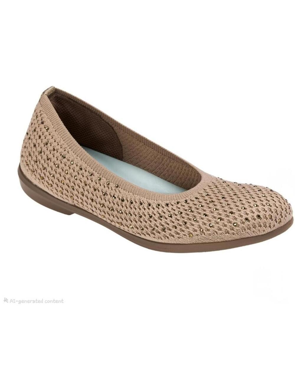 BZees Kallie Mesh Knit RHINESTONE FLAT Size 6 Taupe